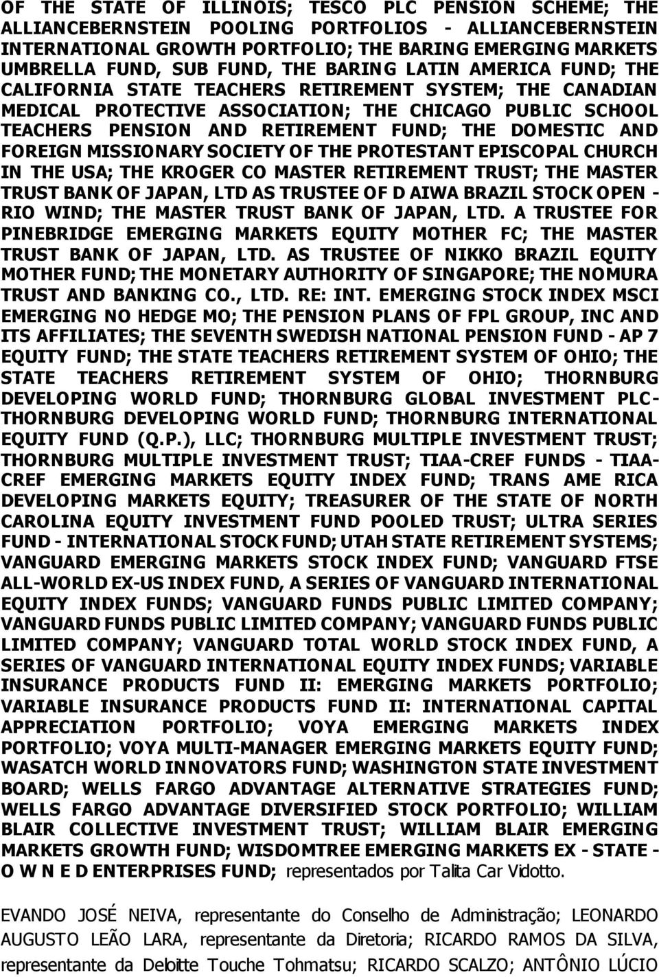 DOMESTIC AND FOREIGN MISSIONARY SOCIETY OF THE PROTESTANT EPISCOPAL CHURCH IN THE USA; THE KROGER CO MASTER RETIREMENT TRUST; THE MASTER TRUST BANK OF JAPAN, LTD AS TRUSTEE OF D AIWA BRAZIL STOCK