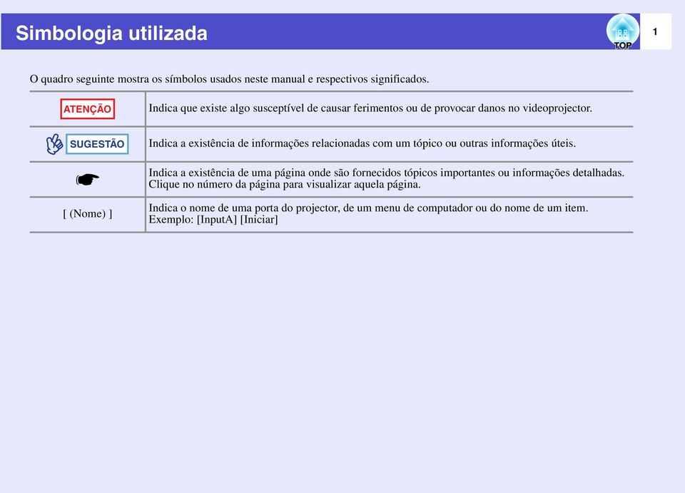 SUGESTÃO Indica a existência de informações relacionadas com um tópico ou outras informações úteis.