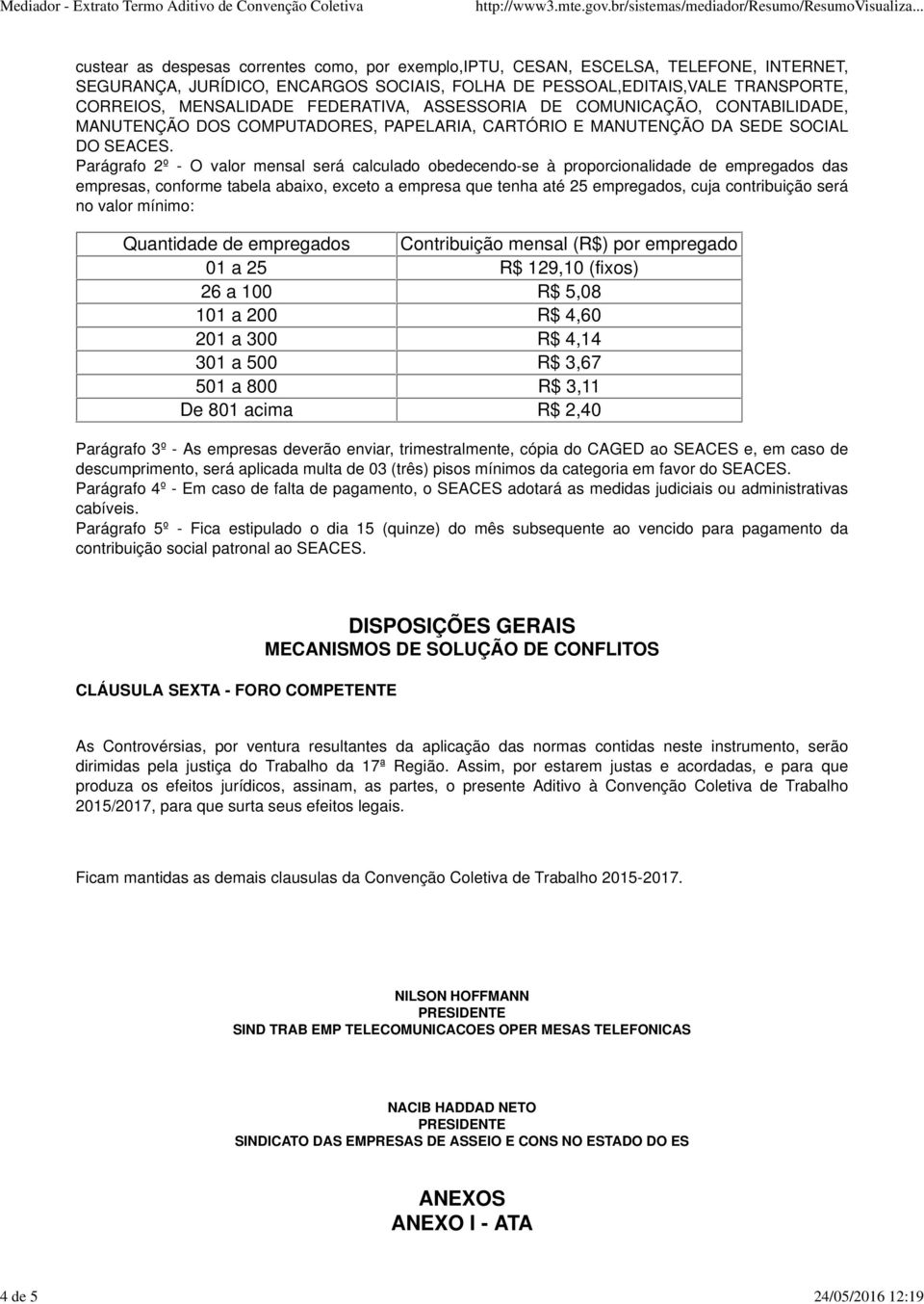 Parágrafo 2º - O valor mensal será calculado obedecendo-se à proporcionalidade de empregados das empresas, conforme tabela abaixo, exceto a empresa que tenha até 25 empregados, cuja contribuição será