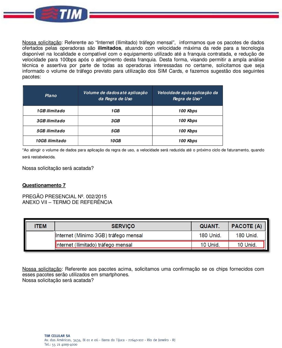 Desta forma, visando permitir a ampla análise técnica e assertiva por parte de todas as operadoras interessadas no certame, solicitamos que seja informado o volume de tráfego previsto para utilização