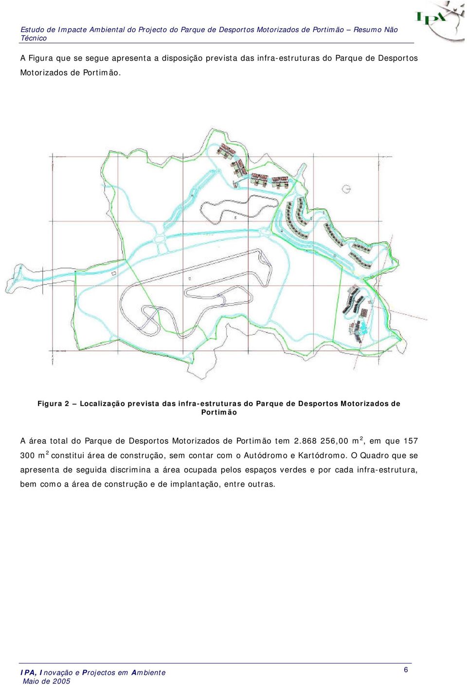 Motorizados de Portimão tem 2.868 256,00 m 2, em que 157 300 m 2 constitui área de construção, sem contar com o Autódromo e Kartódromo.