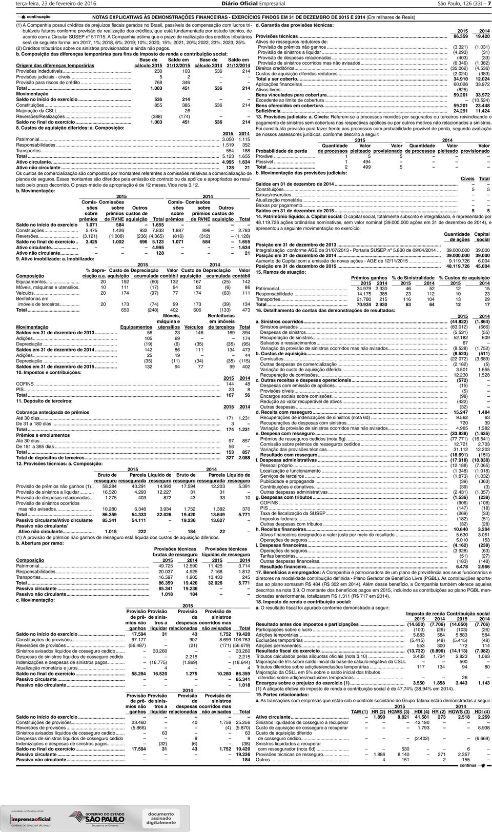 créditos, que está fundamentada por estudo técnico, de acordo com a Circular SUSEP nº 517/15.