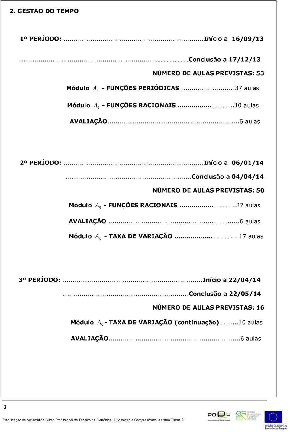 ..Conclusão a 04/04/14 NÚMERO DE AULAS PREVISTAS: 50 5 - FUNÇÕES RACIONAIS.......27 aulas AVALIAÇÃO......6 aulas 6 - TAXA DE VARIAÇÃO.