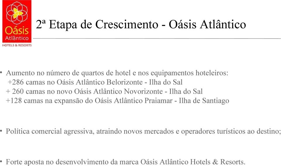 +128 camas na expansão do Oásis Atlântico Praiamar - Ilha de Santiago Política comercial agressiva, atraindo novos