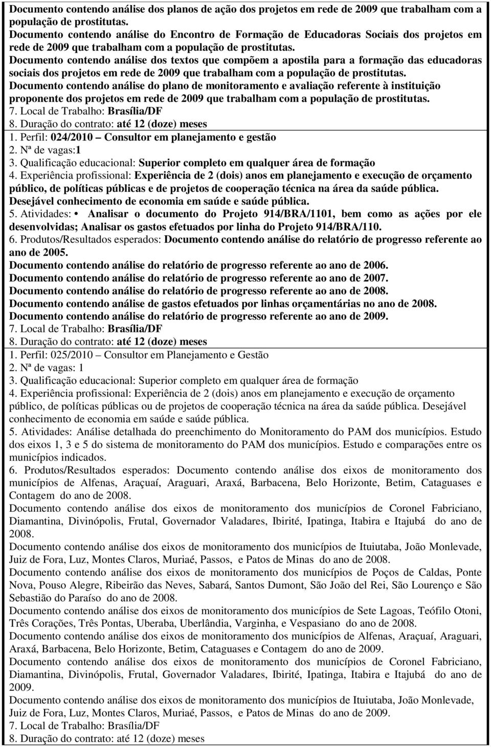 Documento contendo análise dos textos que compõem a apostila para a formação das educadoras sociais dos projetos em rede de 2009 que trabalham com a população de prostitutas.