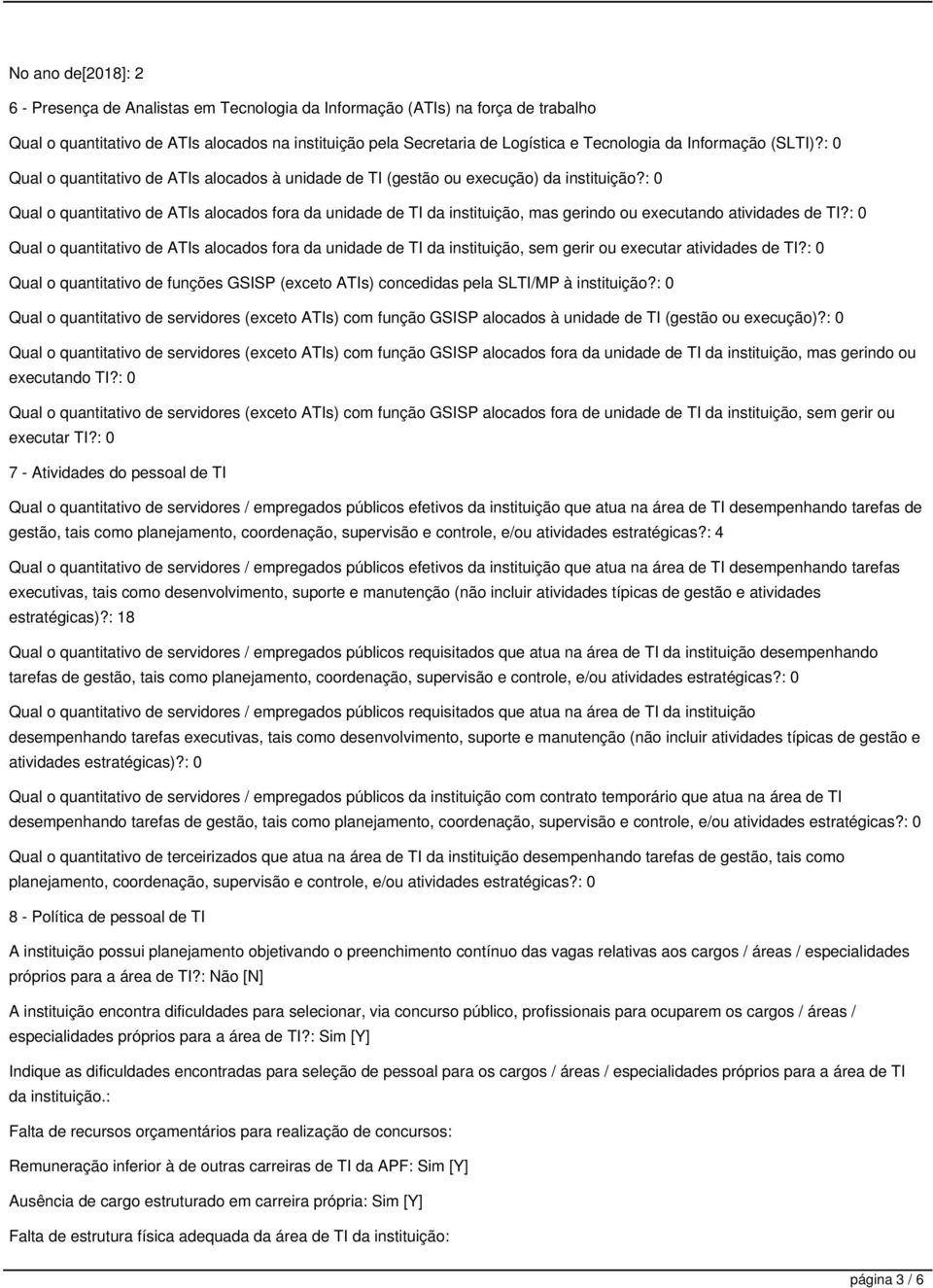 : 0 Qual o quantitativo de ATIs alocados fora da unidade de TI da instituição, mas gerindo ou executando atividades de TI?