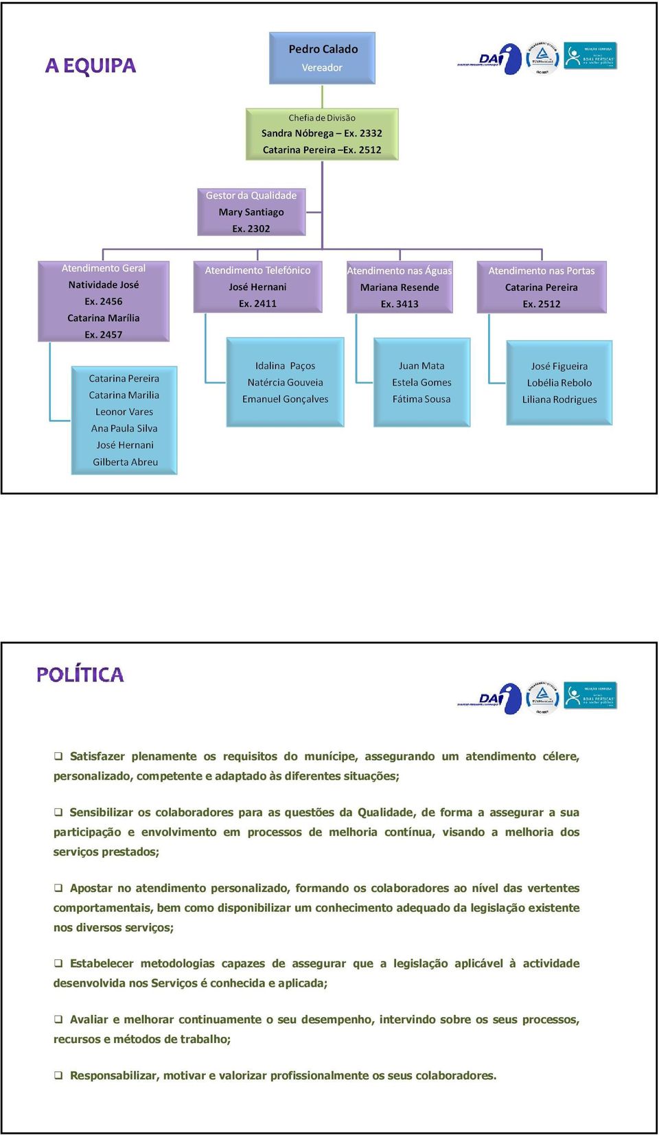 colaboradores ao nível das vertentes comportamentais, bem como disponibilizar um conhecimento adequado da legislação existente nos diversos serviços; Estabelecer metodologias capazes de assegurar que