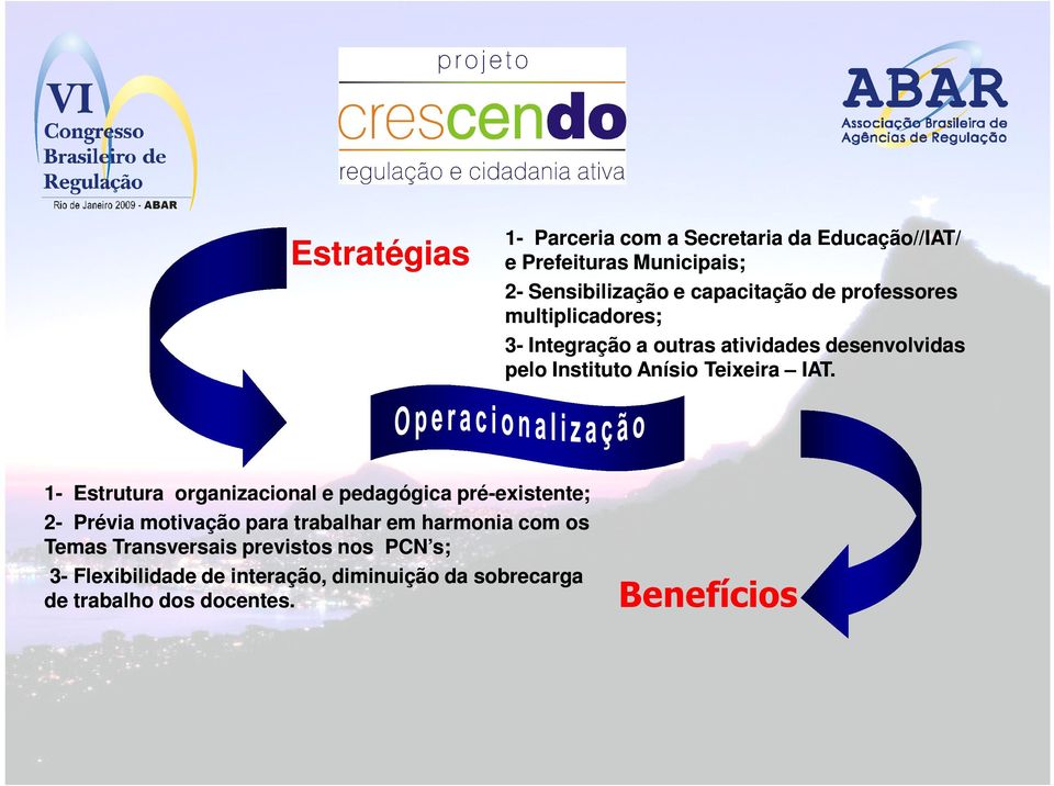 1- Estrutura organizacional e pedagógica pré-existente; 2- Prévia motivação para trabalhar em harmonia com os Temas