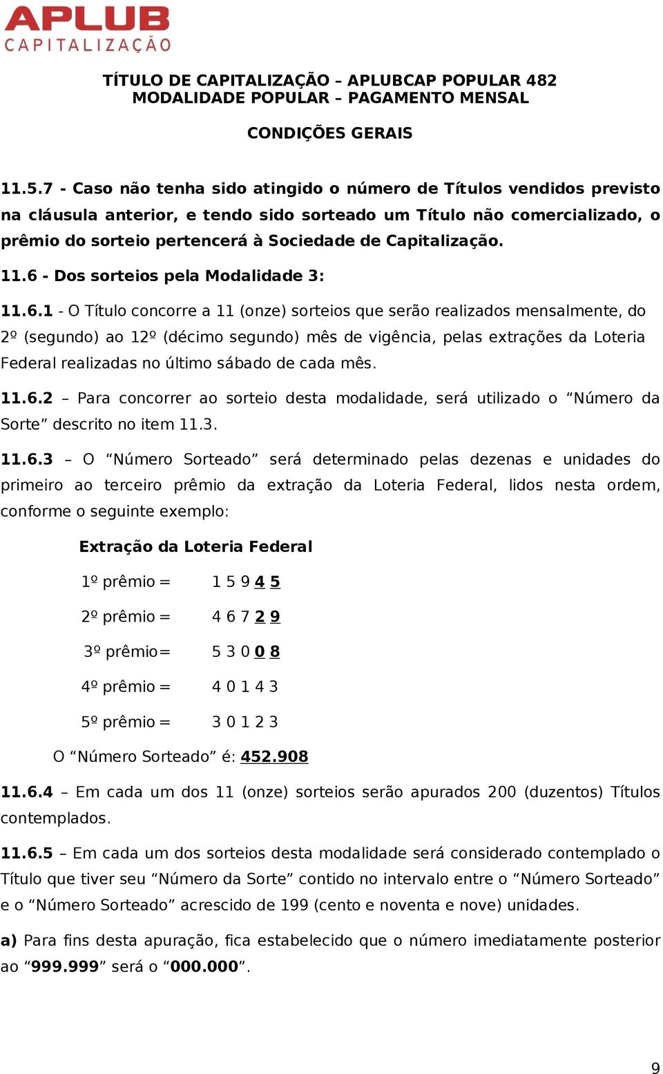 - Dos sorteios pela Modalidade 3: 11.6.