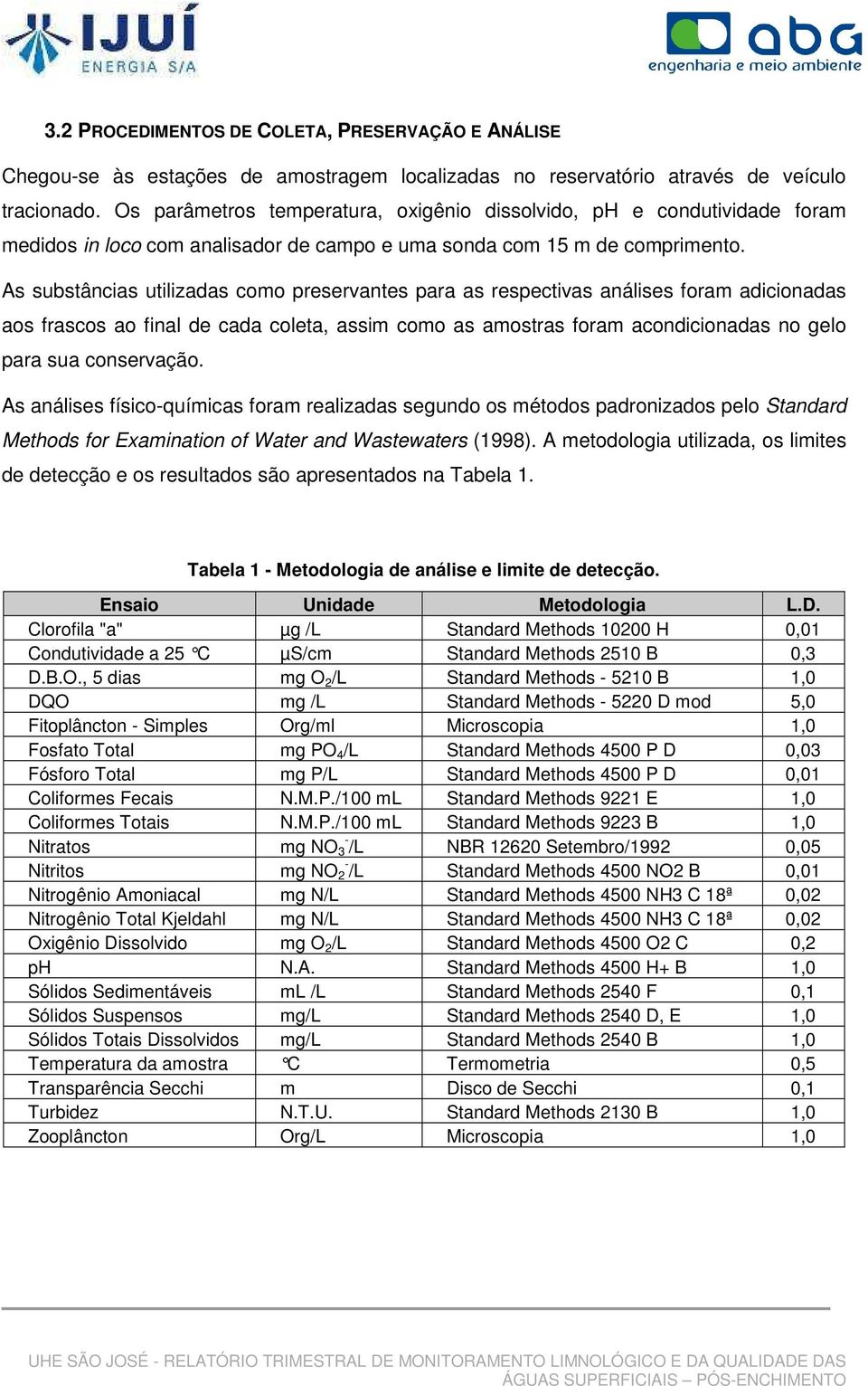 As substâncias utilizadas como preservantes para as respectivas análises foram adicionadas aos frascos ao final de cada coleta, assim como as amostras foram acondicionadas no gelo para sua