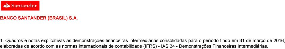 consolidadas para o período findo em 31 de março de 2016, elaboradas de