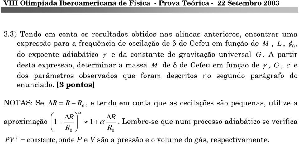 A partir desta expressão, determinar a massa M de δ de Cefeu em função de γ, G, c e dos parâmetros observados que foram descritos no segundo parágrafo do