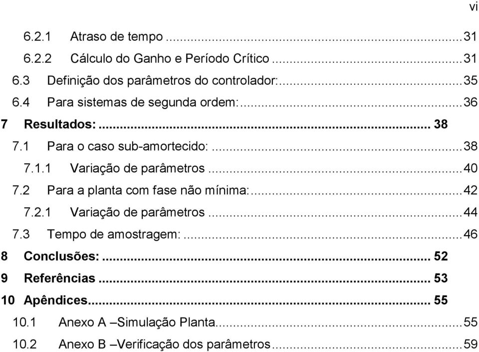 .. 4 7.2 Para a planta com fase não mínima:... 42 7.2. Variação de parâmetros... 44 7.3 Tempo de amostragem:.