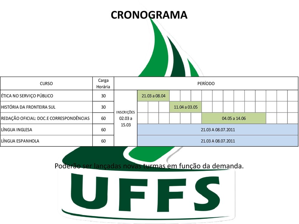 05 INSCRIÇÕES REDAÇÃO OFICIAL: DOC.E CORRESPONDÊNCIAS 60 02.03 a 04.05 a 14.06 15.