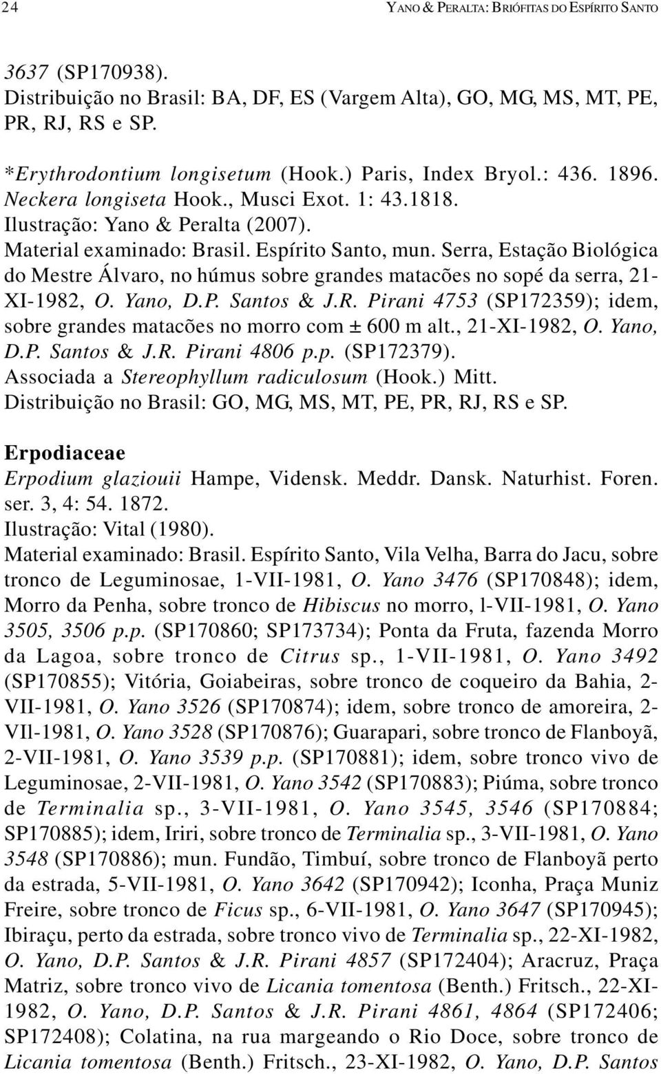 Serra, Estação Biológica do Mestre Álvaro, no húmus sobre grandes matacões no sopé da serra, 21- XI-1982, O. Yano, D.P. Santos & J.R.