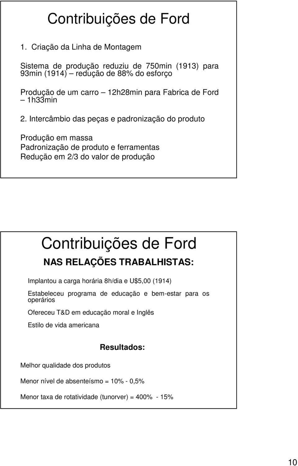 2. Intercâmbio das peças e padronização do produto Produção em massa Padronização de produto e ferramentas Redução em 2/3 do valor de produção Contribuições de Ford NAS