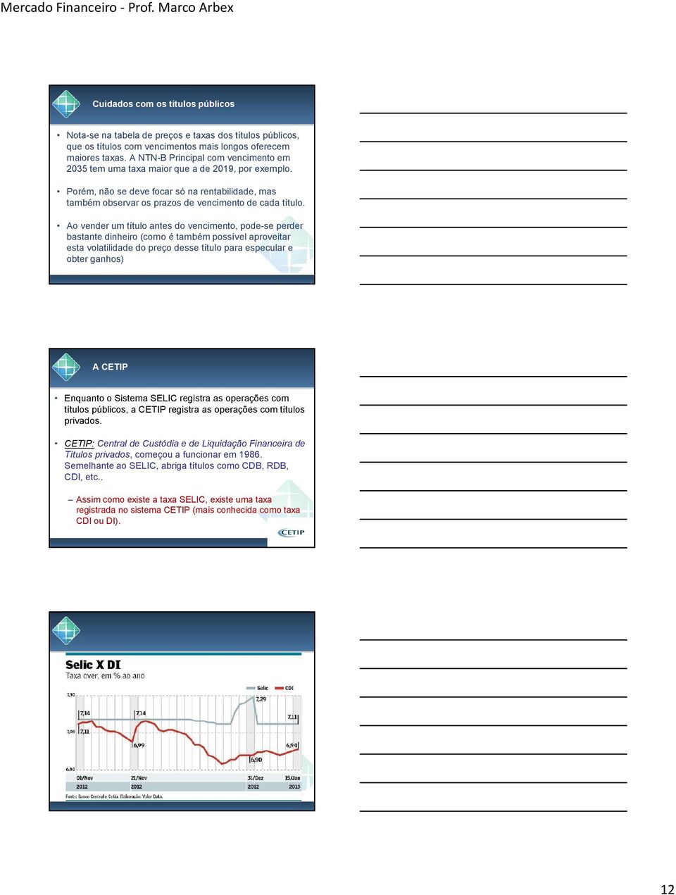 Ao vender um título antes do vencimento, pode-se perder bastante dinheiro (como é também possível aproveitar esta volatilidade do preço desse título para especular e obter ganhos) A CETIP Enquanto o