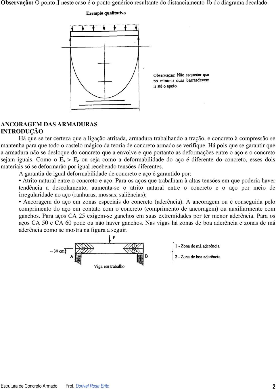 concreto armado se verifique. Há pois que se garantir que a armadura não se desloque do concreto que a envolve e que portanto as deformações entre o aço e o concreto sejam iguais.