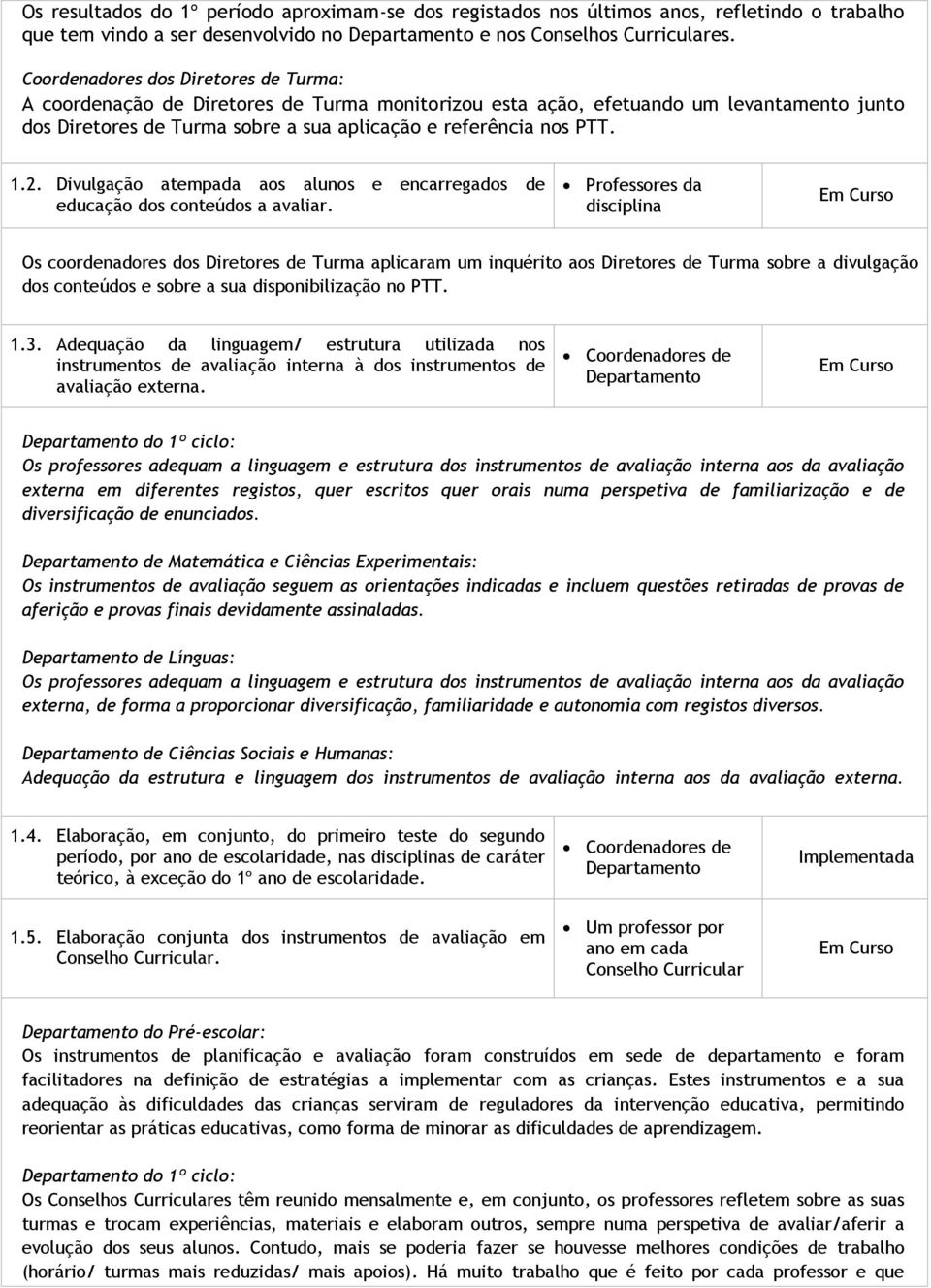 Divulgação atempada aos alunos e encarregados de educação dos conteúdos a avaliar.