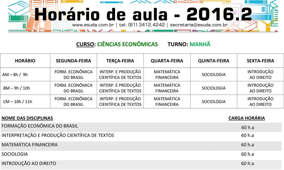 ECONÔMICA DO BRASIL CIENTÍFICA DE TEXTOS AO CM 10h / 11h FORM.