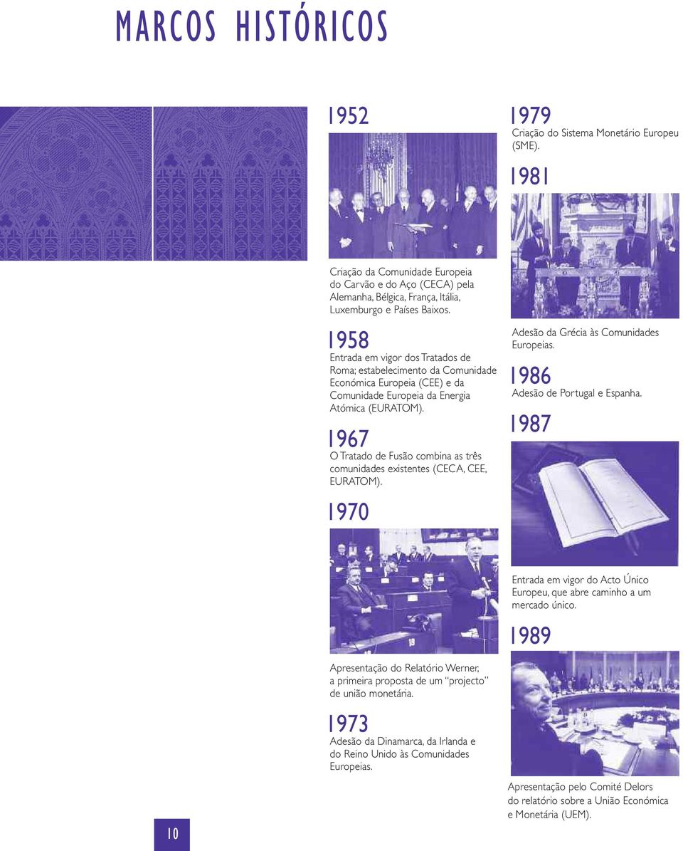 1958 Entrada em vigor dos Tratados de Roma; estabelecimento da Comunidade Económica Europeia (CEE) e da Comunidade Europeia da Energia Atómica (EURATOM).