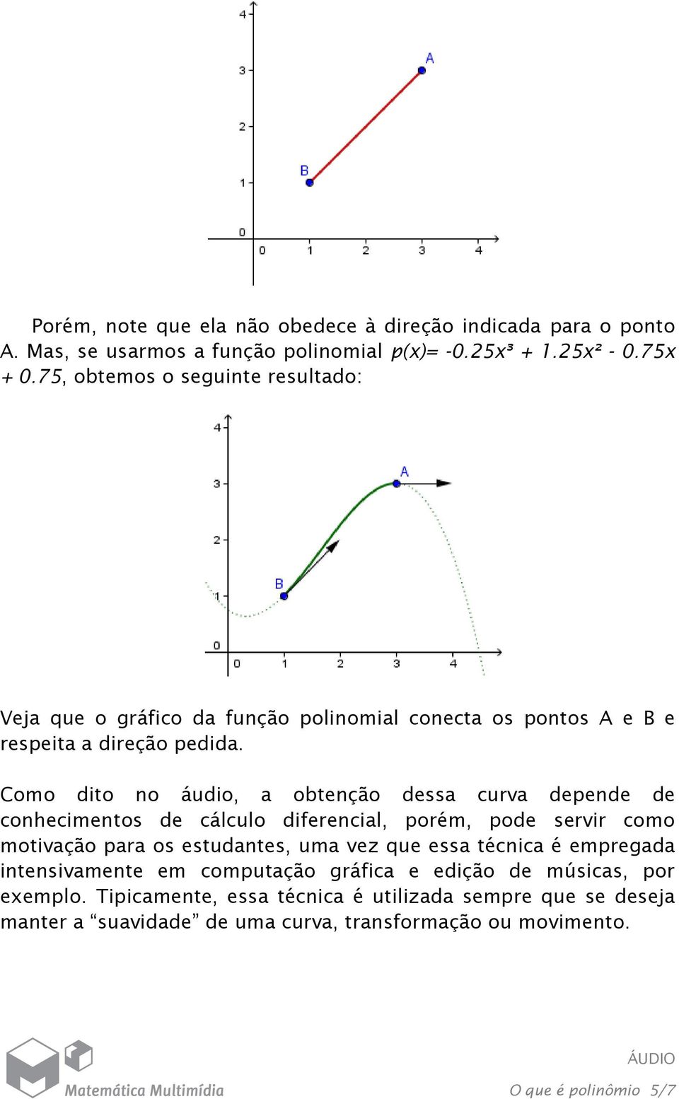 Como dito no áudio, a obtenção dessa curva depende de conhecimentos de cálculo diferencial, porém, pode servir como motivação para os estudantes, uma vez que essa