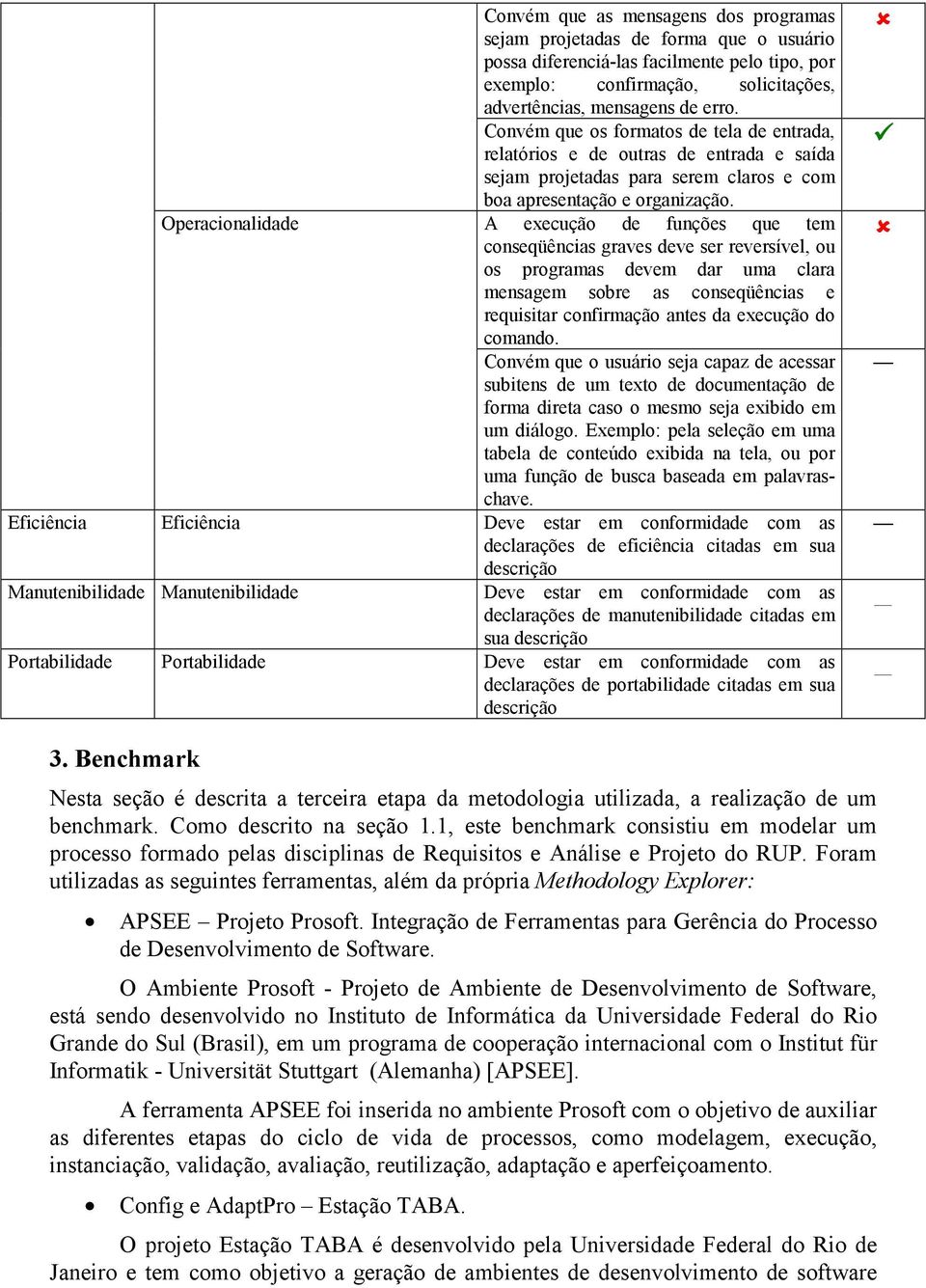 Operacionalidade A execução de funções que tem conseqüências graves deve ser reversível, ou os programas devem dar uma clara mensagem sobre as conseqüências e requisitar confirmação antes da execução