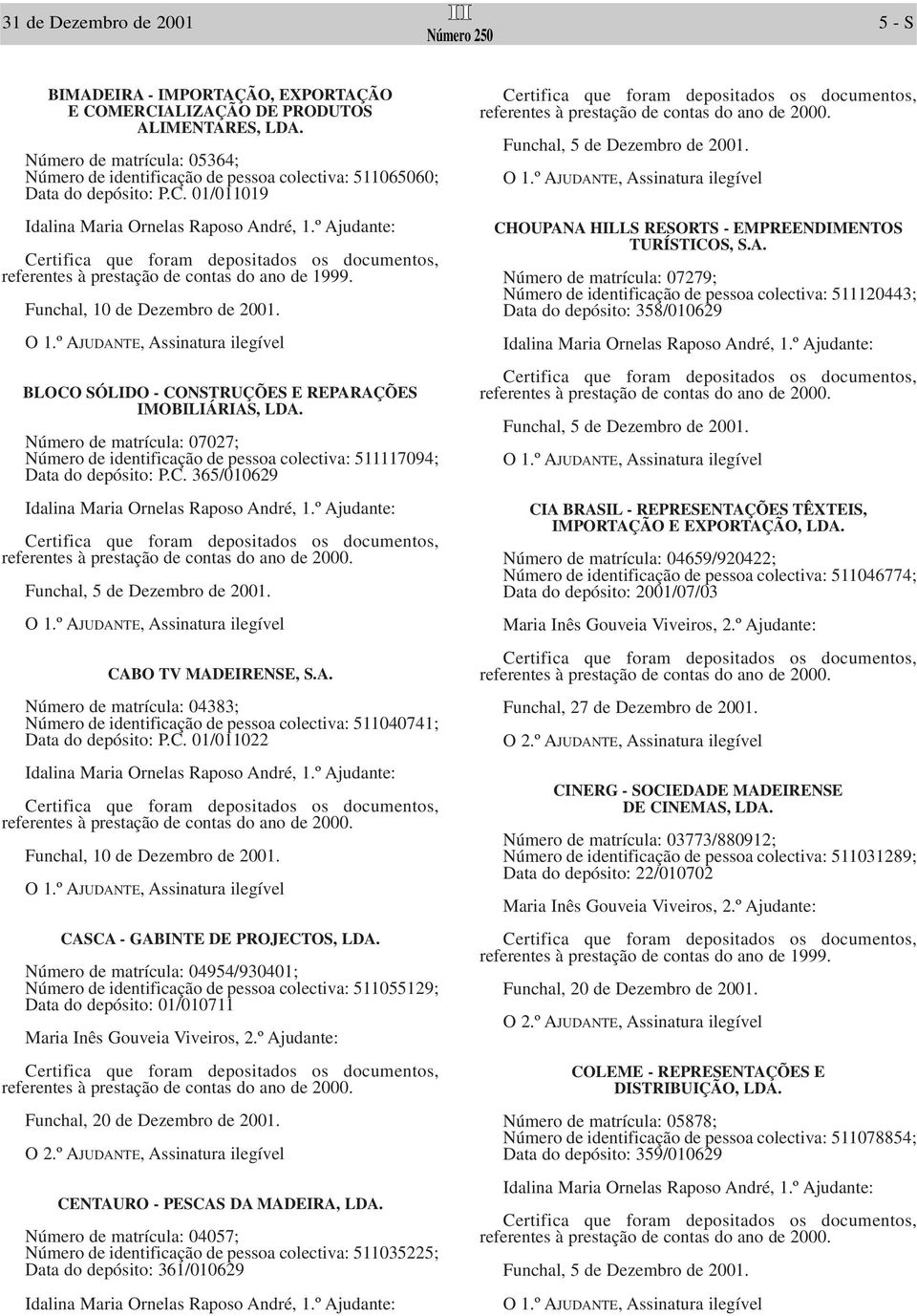 Número de matrícula: 07027; Número de identificação de pessoa colectiva: 511117094; Data do depósito: P.C. 365/010629 CAB