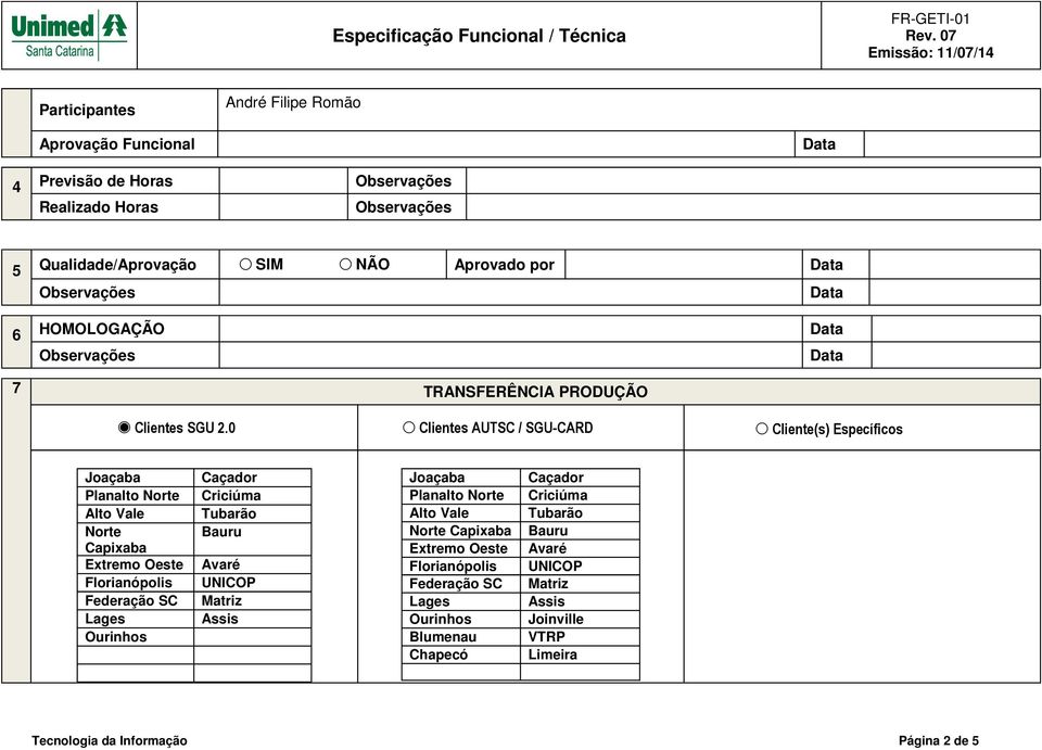 0 Clientes AUTSC / SGU-CARD Cliente(s) Específicos Joaçaba Planalto Norte Alto Vale Norte Capixaba Extremo Oeste Florianópolis Federação SC Lages Ourinhos