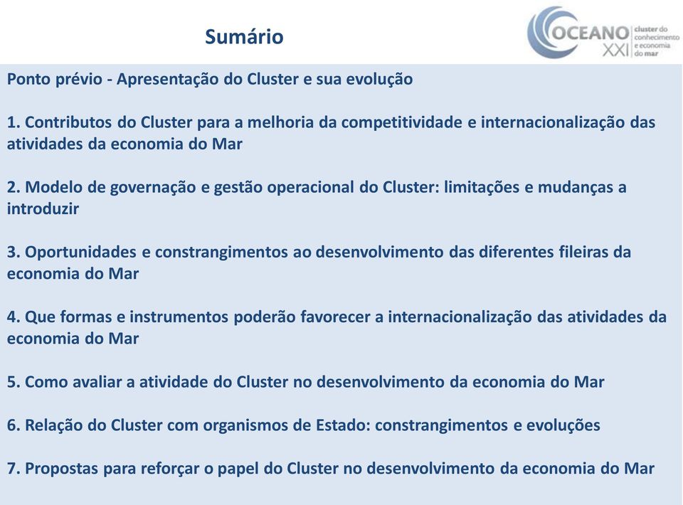 Modelo de governação e gestão operacional do Cluster: limitações e mudanças a introduzir 3.