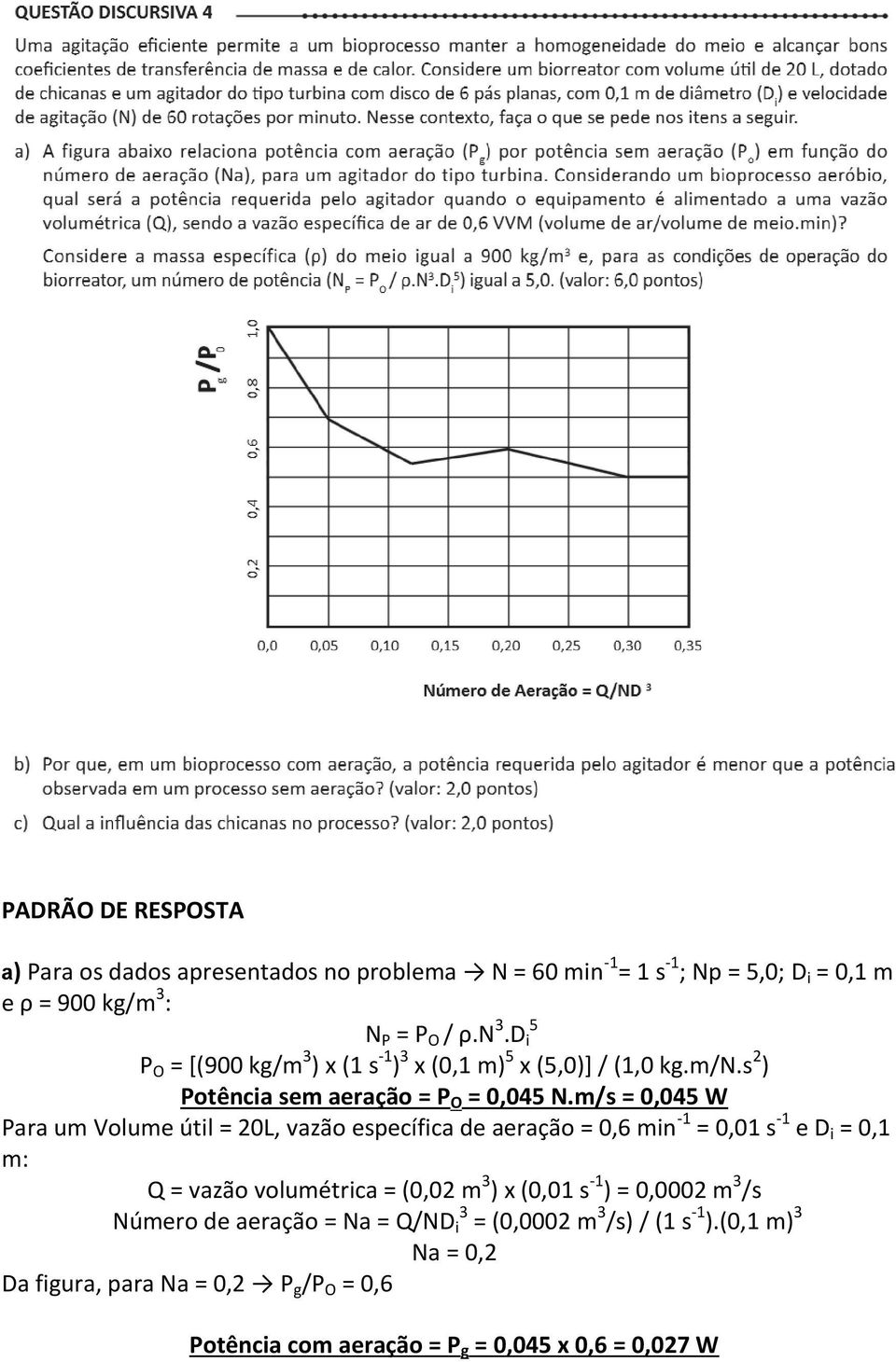 m/s = 0,045 W Para um Volume útil = 20L, vazão específica de aeração = 0,6 min -1 = 0,01 s -1 e D i = 0,1 m: Q = vazão volumétrica = (0,02 m 3 ) x (0,01