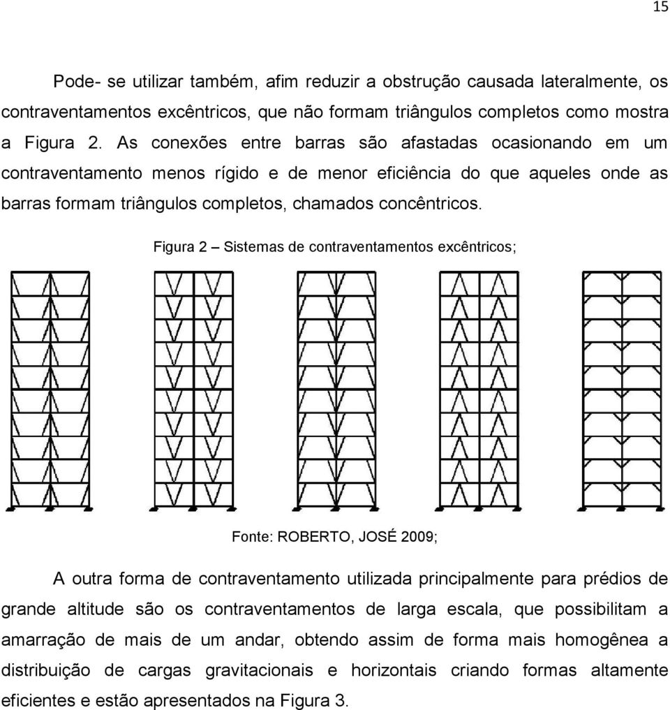 Figura 2 Sistemas de contraventamentos excêntricos; Fonte: ROBERTO, JOSÉ 2009; A outra forma de contraventamento utilizada principalmente para prédios de grande altitude são os contraventamentos