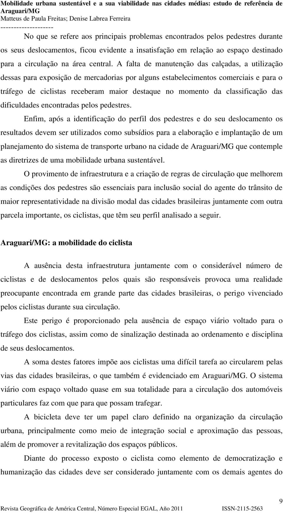 classificação das dificuldades encontradas pelos pedestres.