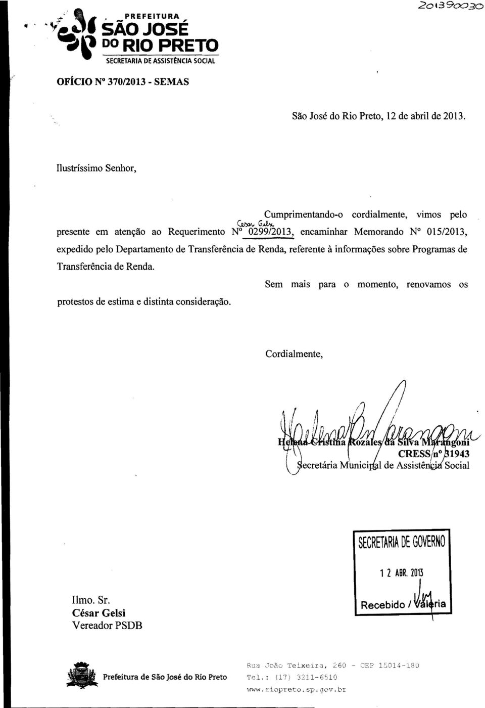 015/2013, expedido pelo Departamento de Transferencia de Renda, referente a informa~oes sobre Programas de Transferencia de Renda.