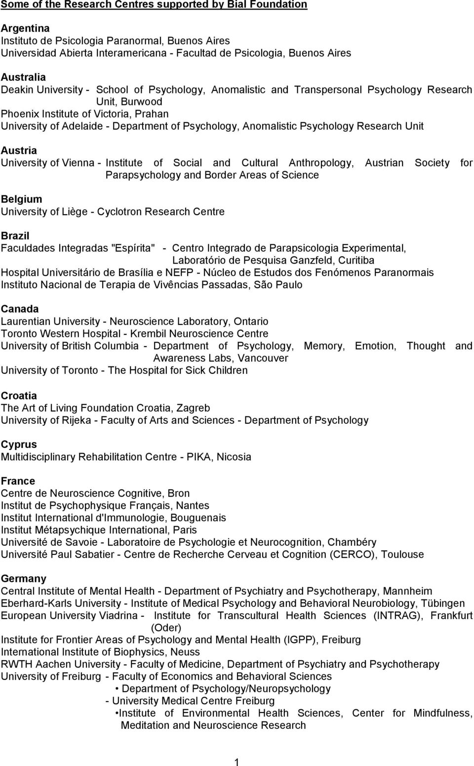 Psychology, Anomalistic Psychology Research Unit Austria University of Vienna - Institute of Social and Cultural Anthropology, Austrian Society for Parapsychology and Border Areas of Science Belgium