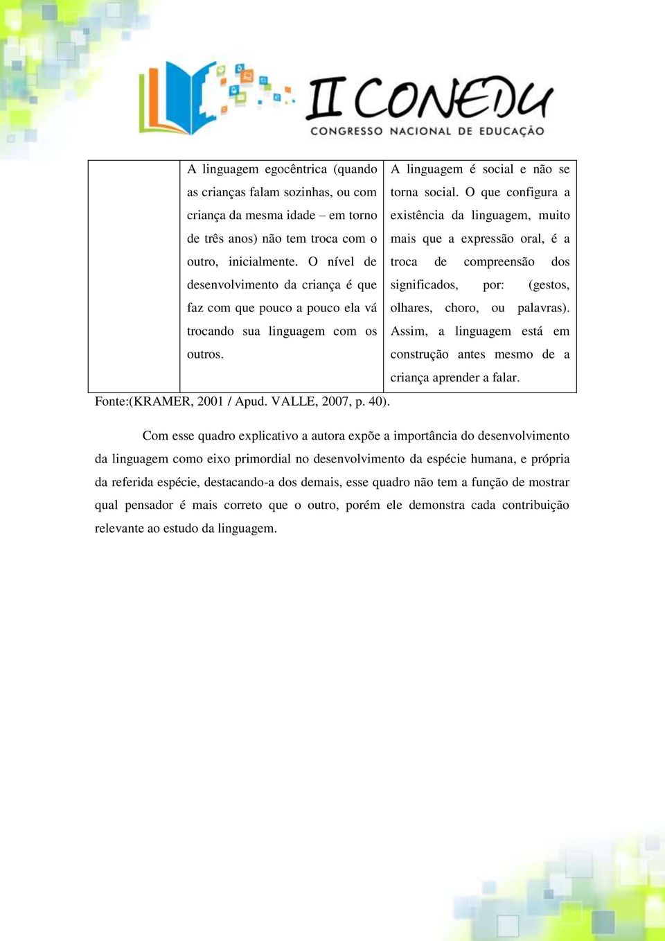 O nível de troca de compreensão dos desenvolvimento da criança é que significados, por: (gestos, faz com que pouco a pouco ela vá trocando sua linguagem com os outros. olhares, choro, ou palavras).