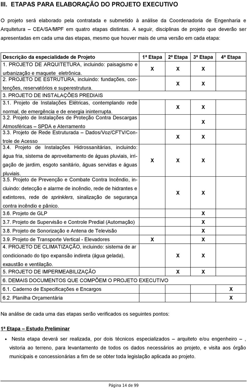 Etapa 4ª Etapa 1. PROJETO DE ARQUITETURA, incluindo: paisagismo e urbanização e maquete eletrônica. X X X 2. PROJETO DE ESTRUTURA, incluindo: fundações, contenções, reservatórios e superestrutura.