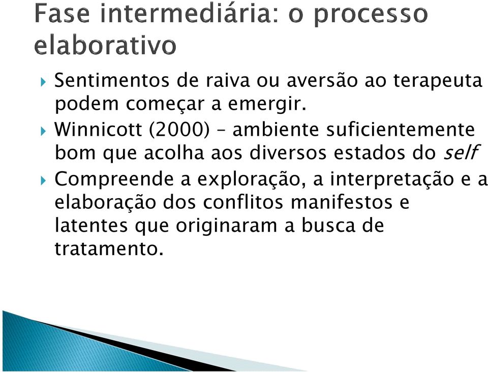 estados do self Compreende a exploração, a interpretação e a elaboração