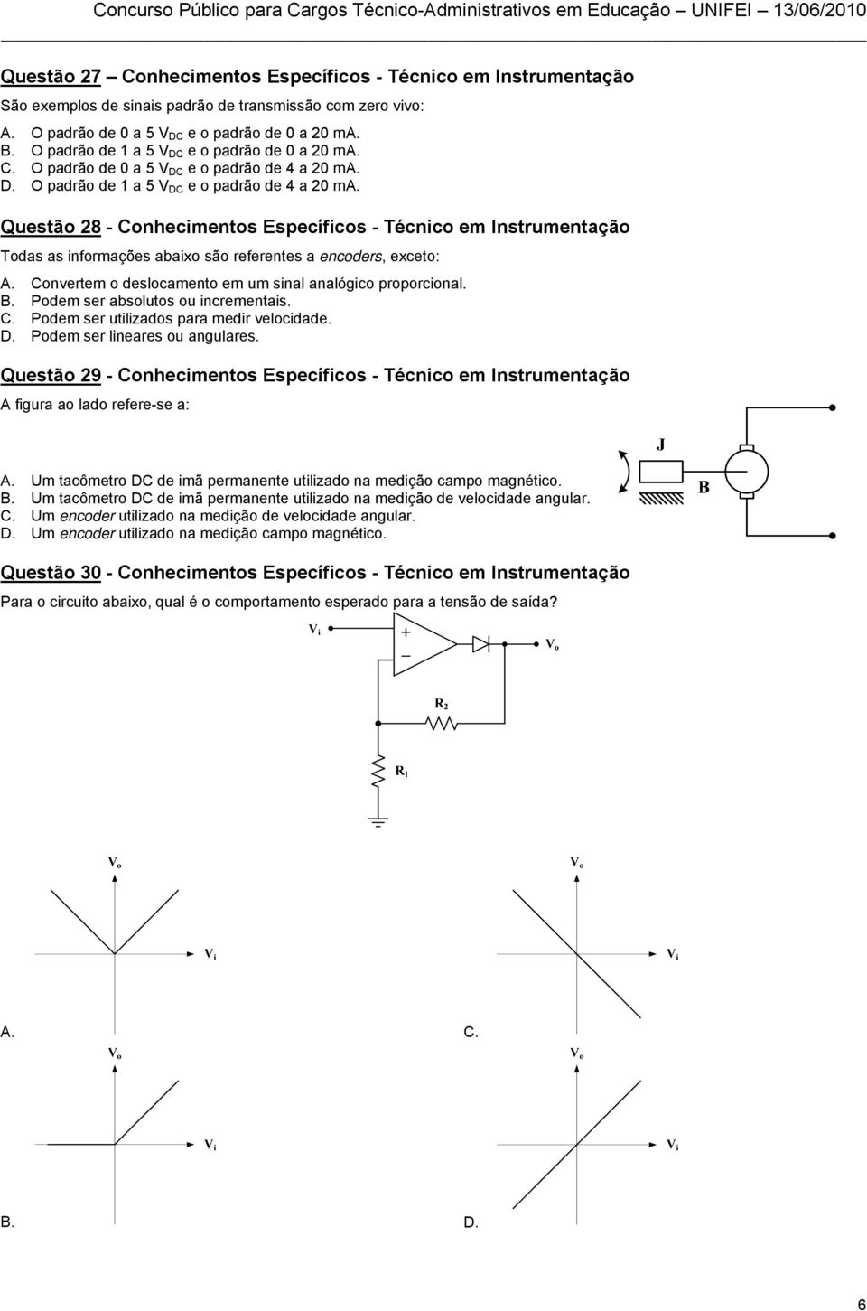 Questão 28 - Conhecimentos Específicos - Técnico em Instrumentação Todas as informações abaixo são referentes a encoders, exceto: A. Convertem o deslocamento em um sinal analógico proporcional. B.