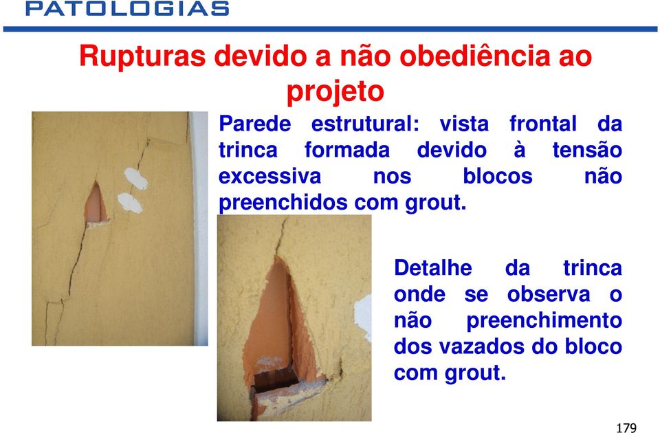 excessiva nos blocos não preenchidos com grout.