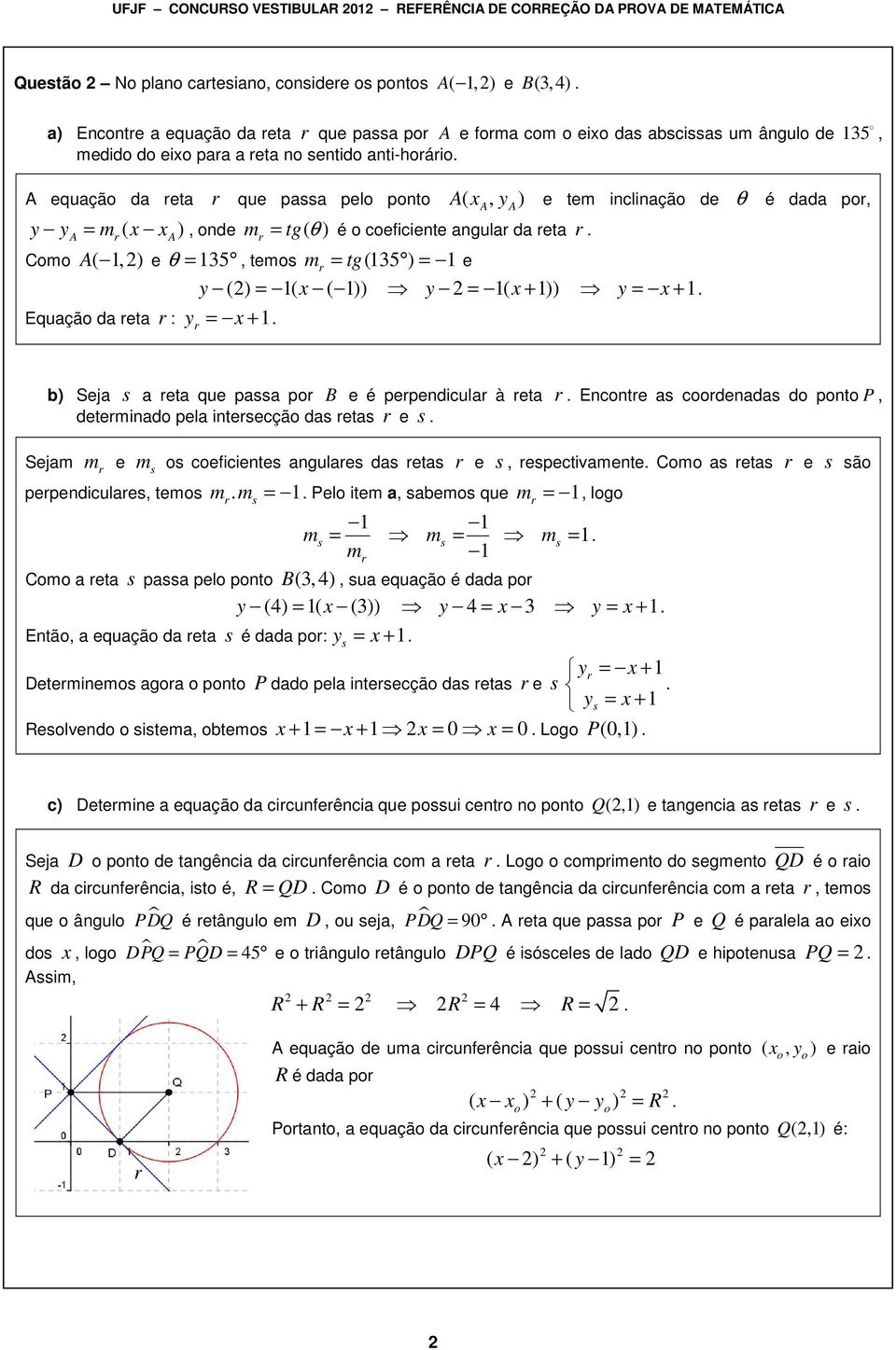 omo (, ) e θ =, temos m = tg( ) = e y () = ( x ( )) y = ( x + )) y = x + Equação da eta : y = x + b) Seja s a eta que passa po e é pependicula à eta Enconte as coodenadas do ponto P, deteminado pela