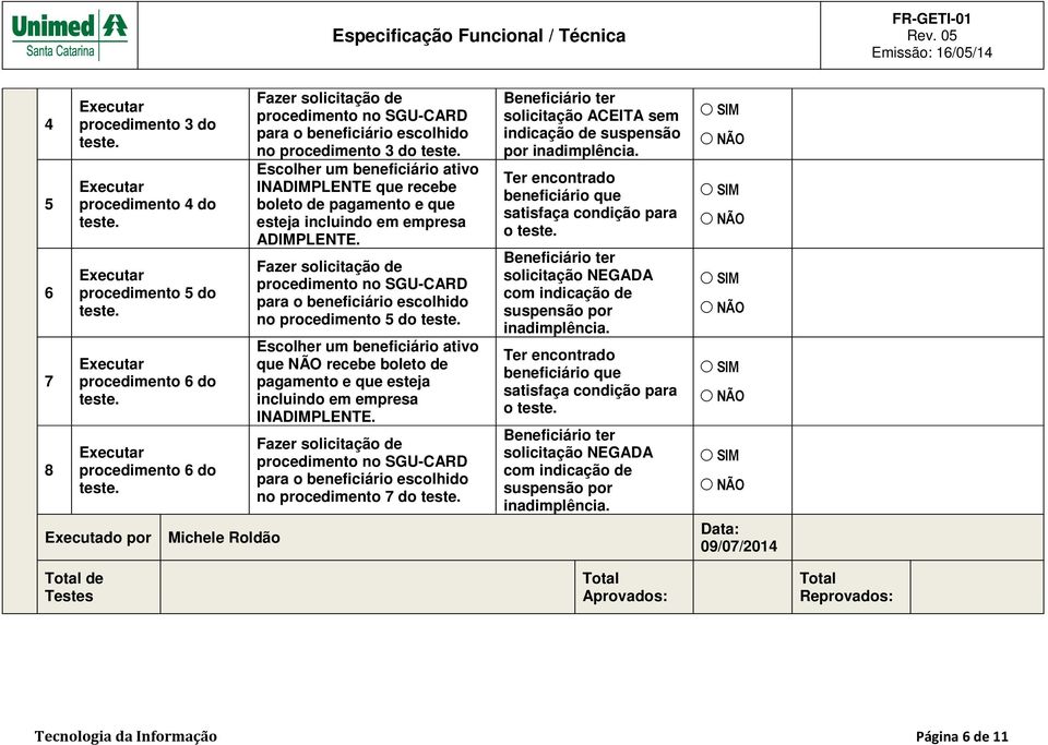 Fazer solicitação de procedimento no SGU-CARD para o beneficiário escolhido no procedimento 5 do Escolher um beneficiário ativo que recebe boleto de pagamento e que esteja incluindo em empresa