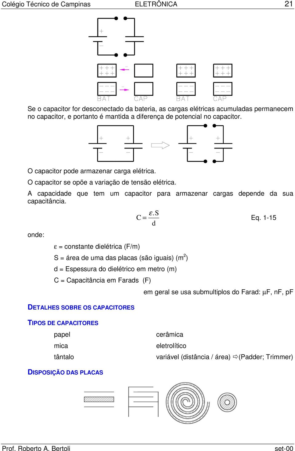 onde: ε = constante dielétrica (F/m) C = ε.