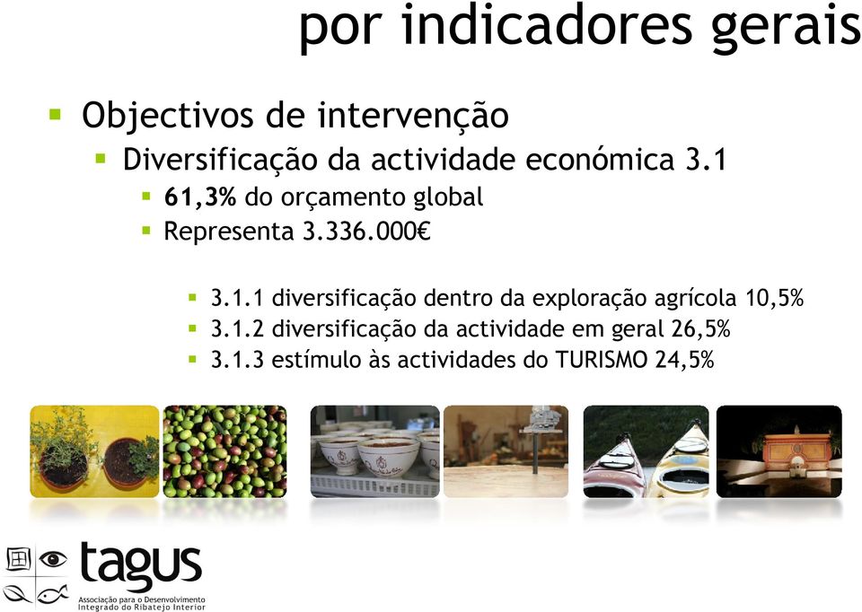 1.1 diversificação dentro da exploração agrícola 10,5% 3.1.2 diversificação da actividade em geral 26,5% 3.