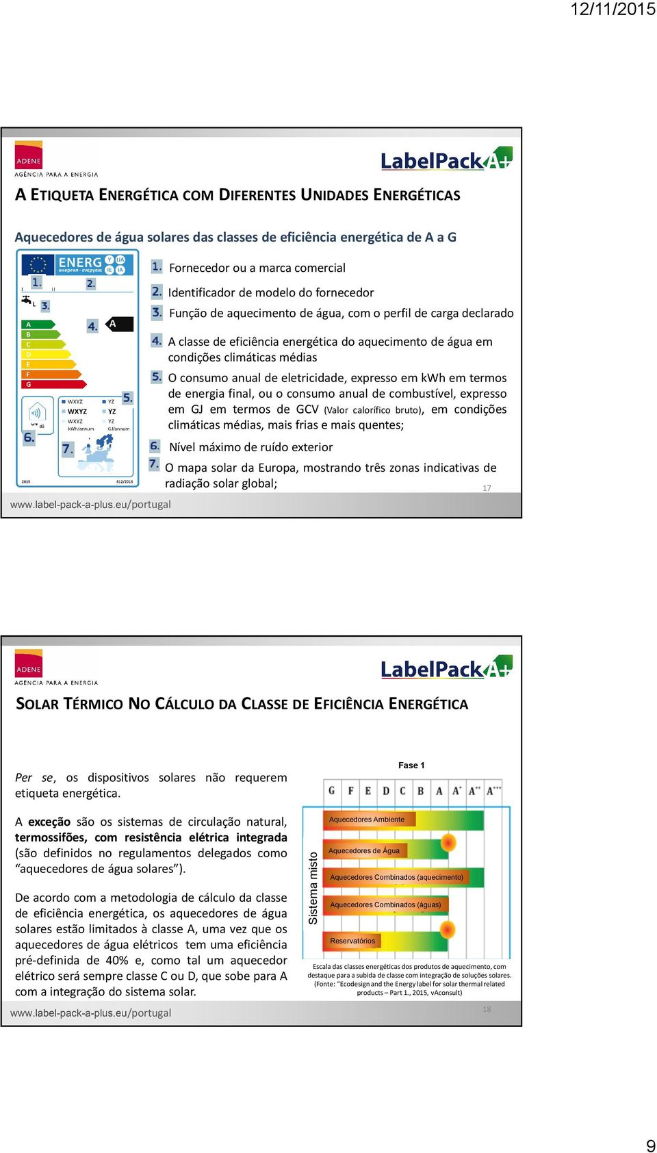 expresso em kwh em termos de energia final, ou o consumo anual de combustível, expresso em GJ em termos de GCV (Valor calorífico bruto), em condições climáticas médias, mais frias e mais quentes;