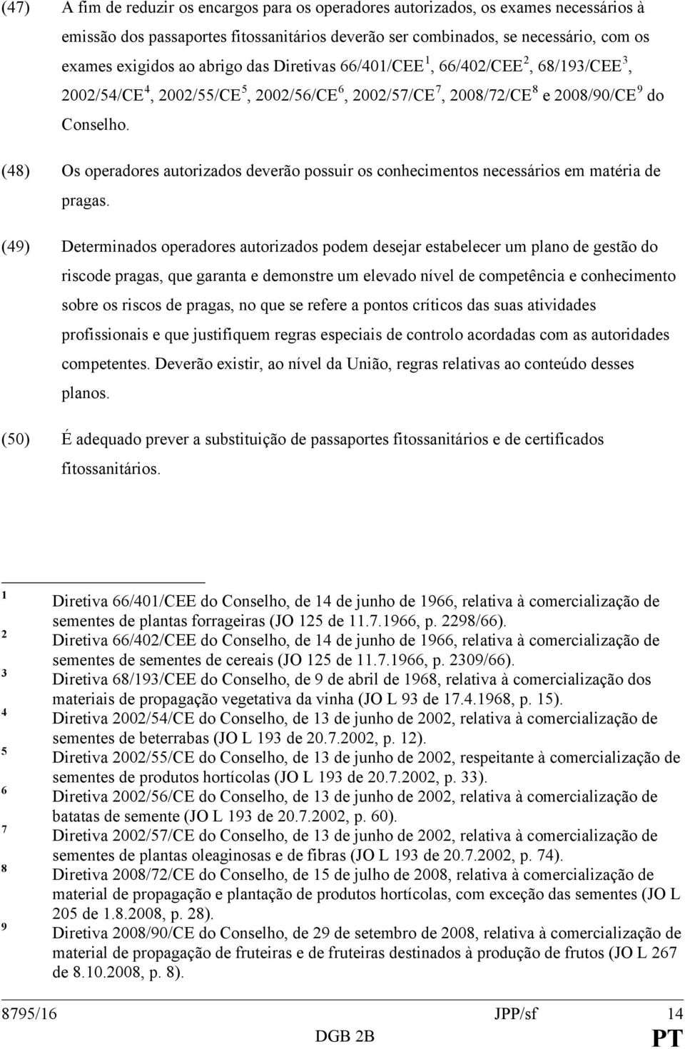 (48) Os operadores autorizados deverão possuir os conhecimentos necessários em matéria de pragas.