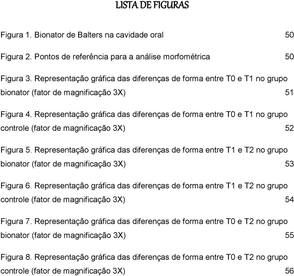 Representação gráfica das diferenças de forma entre T0 e T1 no grupo controle (fator de magnificação 3X) 52 Figura 5.