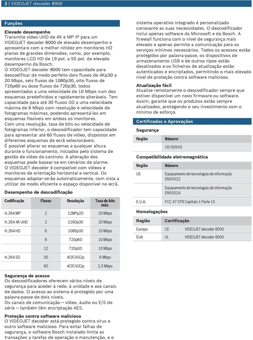 O tem capacidade para descodificar de modo perfeito dois flxos de 4Kp30 a 20 Mbps, seis flxos de 1080p30, oito flxos de 720p60 o doze flxos de 720p30, todos apresentados a ma velocidade de 10 Mbps nm