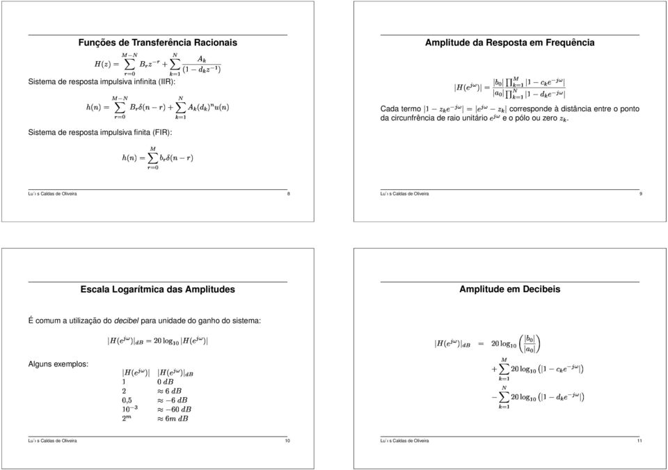 d Transfrência Racionais Sistma d rsposta impulsiva infinita (IIR): Sistma d rsposta impulsiva finita (FIR): Lu ıs