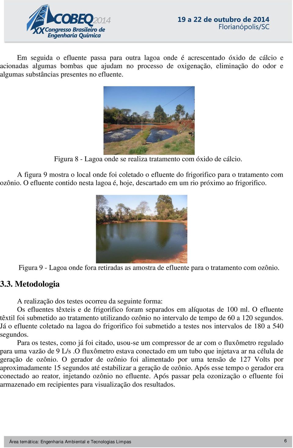 O efluente contido nesta lagoa é, hoje, descartado em um rio próximo ao frigorifico. Figura 9 - Lagoa onde fora retiradas as amostra de efluente para o tratamento com ozônio. 3.